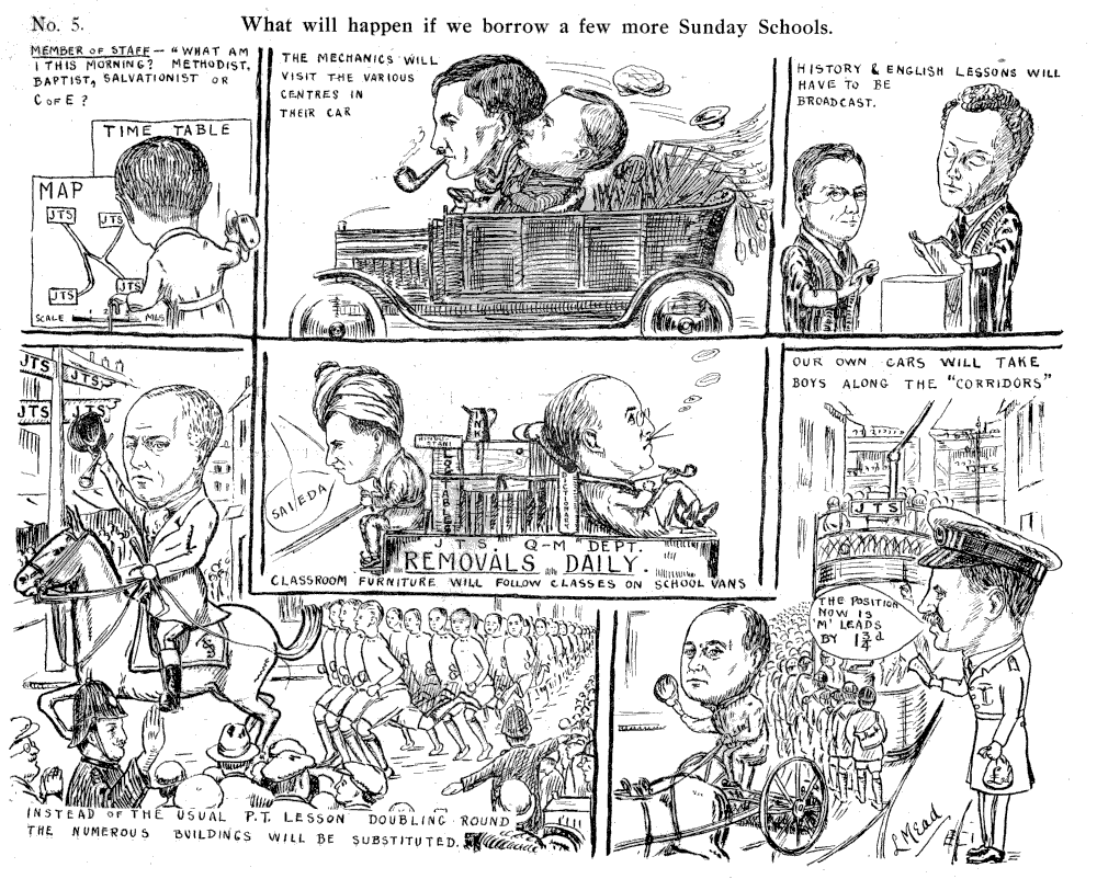 JTS Portsmouth 1932 cartoons - Split Sites Were Common